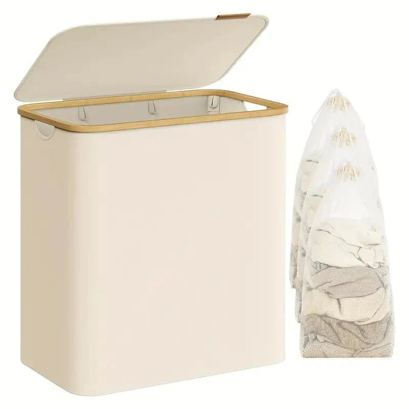 Fremgard SortiSpace Laundry Basket – 150L Foldable Laundry Basket with 2 Compartments Beige