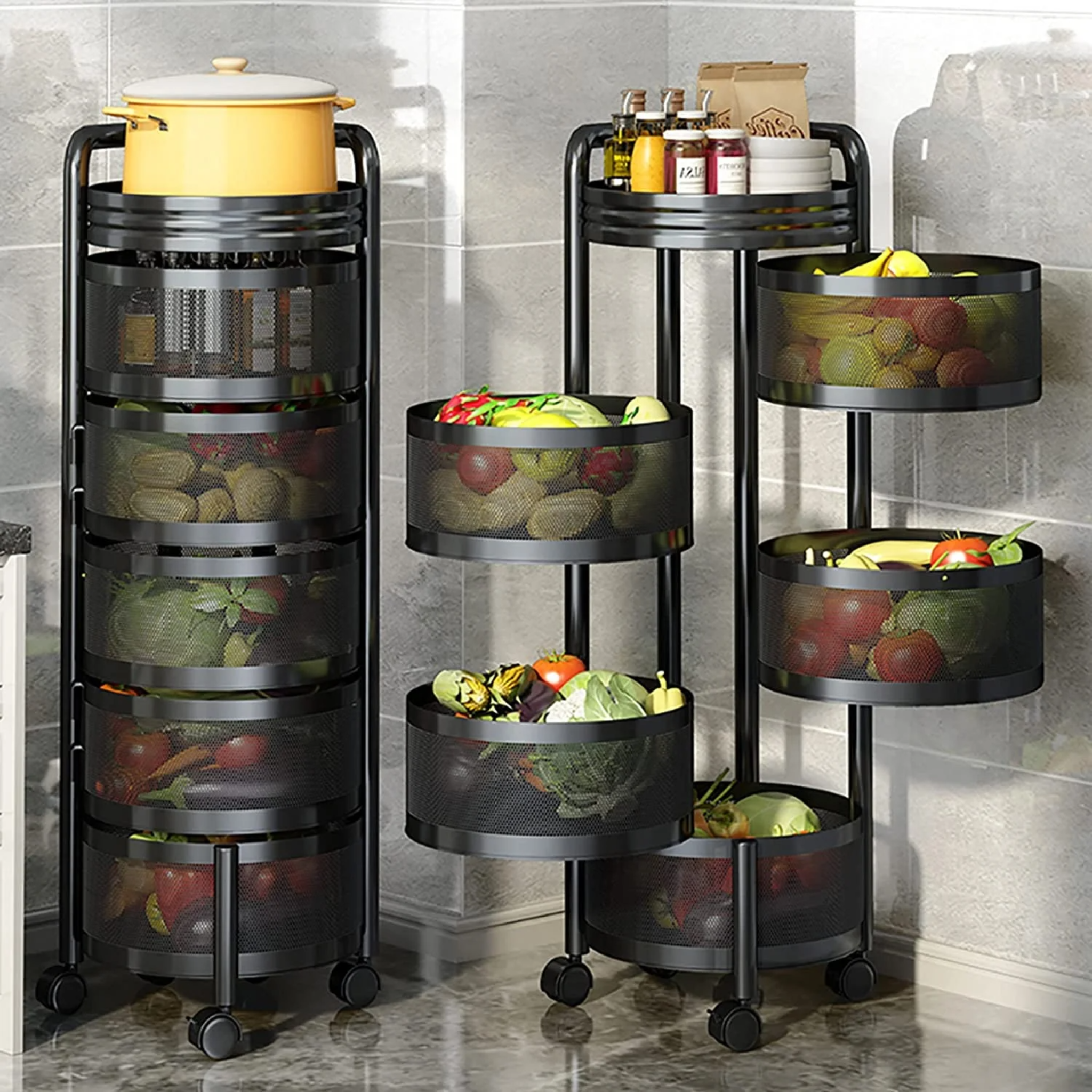 Fremgard 5-Tier Rotating Kitchen Storage Rack – Round Metal Organizer Shelf