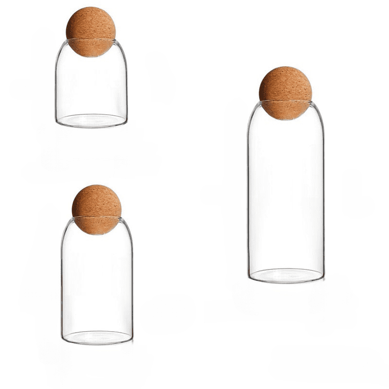 Fremgard 3-Pack Glass Storage Containers with Cork Lids Smooth