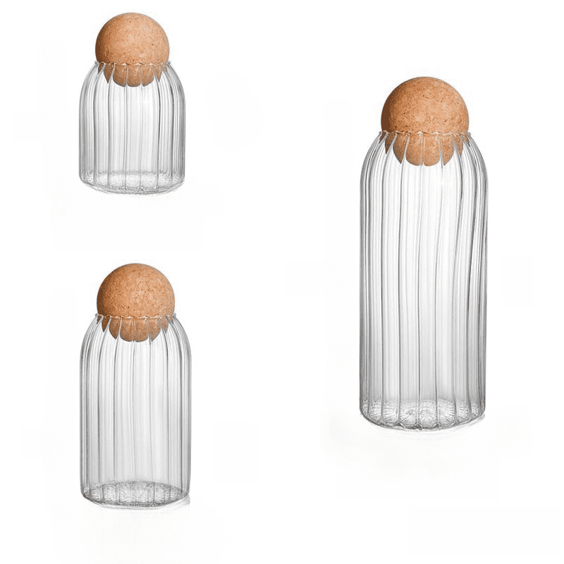 Fremgard 3-Pack Glass Storage Containers with Cork Lids Striped