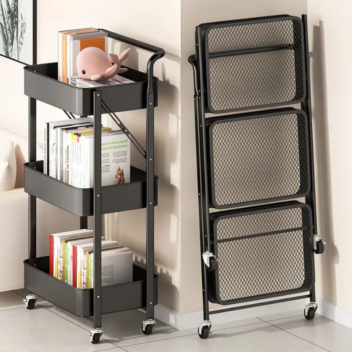 Fremgard 3-Tier Rolling Storage Cart – Mobile Metal Kitchen Organizer with Wheels Black