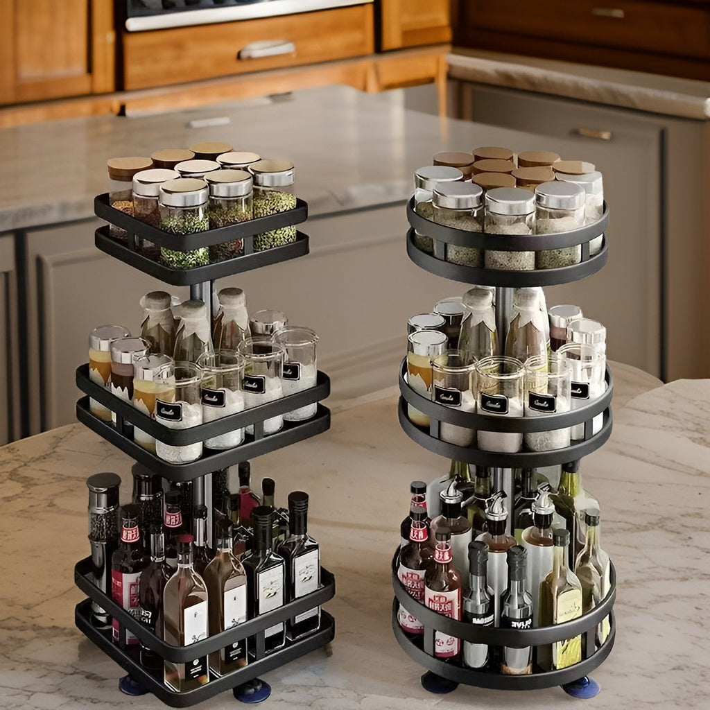 Fremgard 360° Rotating Spice Organizer – Adjustable Multi-Tier Kitchen Storage Rack