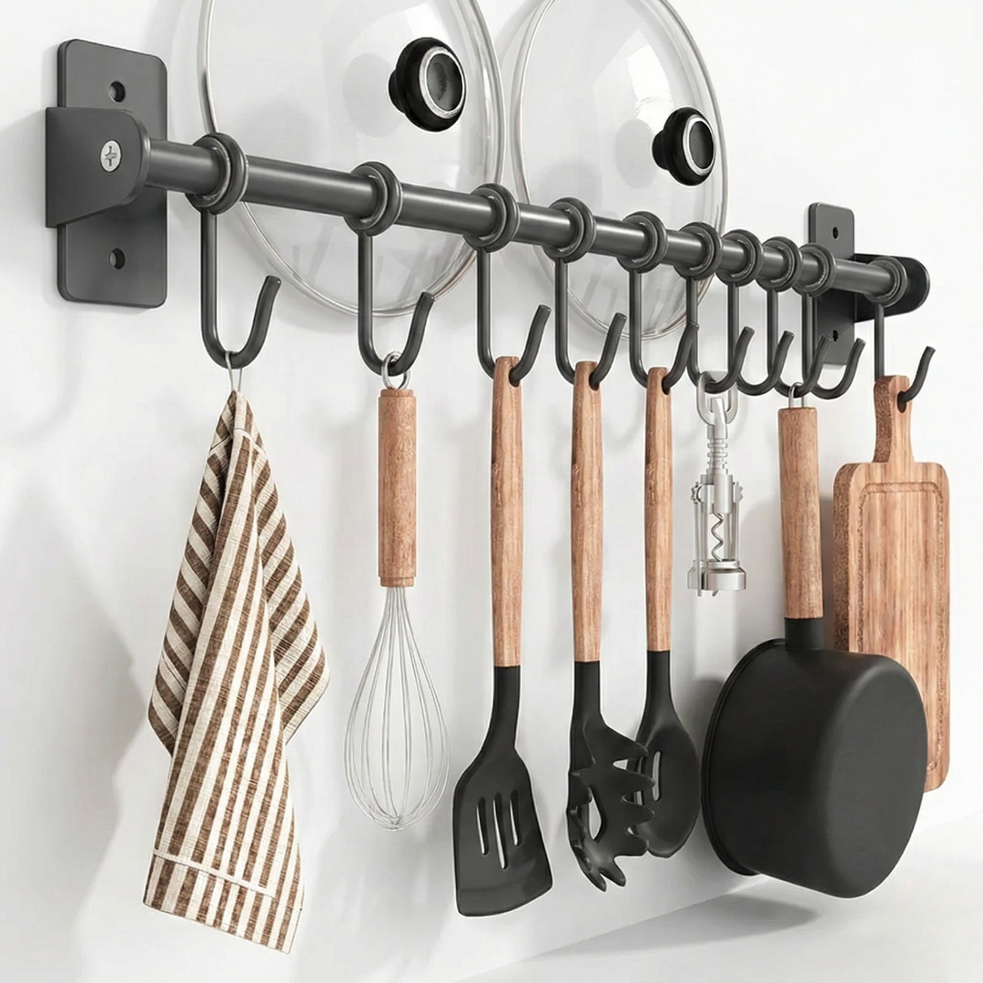 Fremgard Wall-Mounted Knife & Utensil Rack – Stainless Steel Kitchen Storage with Hooks