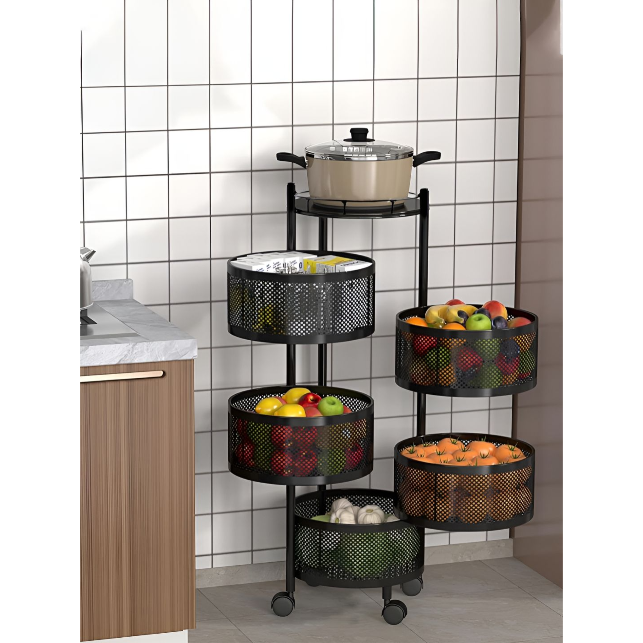 Fremgard 5-Tier Rotating Kitchen Storage Rack – Round Metal Organizer Shelf