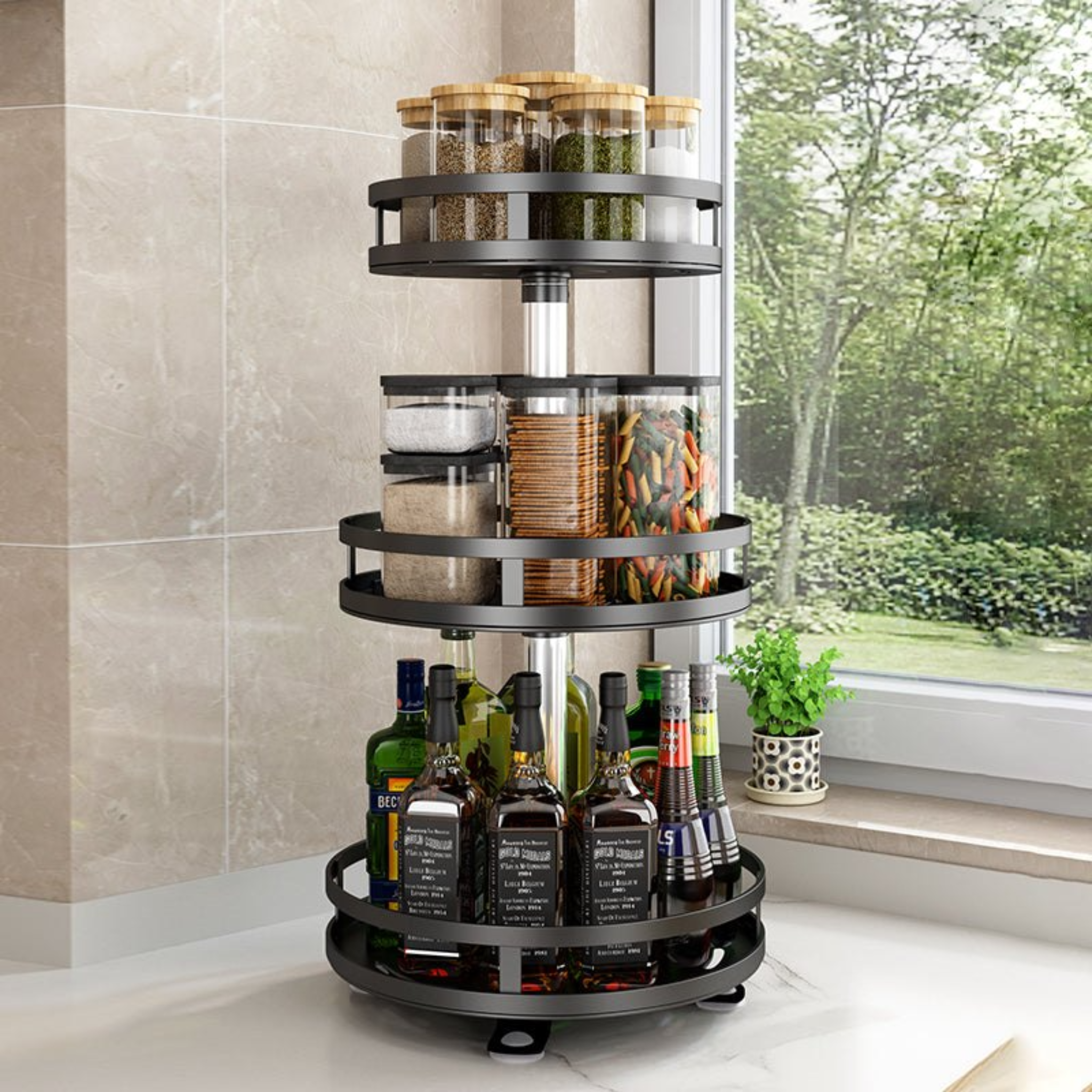 Fremgard 360° Rotating Spice Organizer – Adjustable Multi-Tier Kitchen Storage Rack