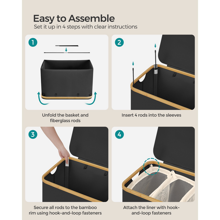 Fremgard SortiSpace Laundry Basket – 150L Foldable Laundry Basket with 2 Compartments